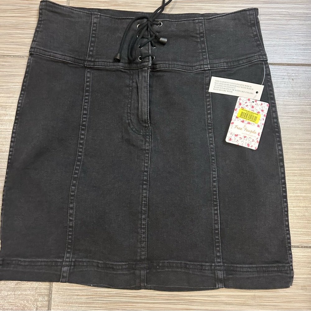 NWT Free People black Lace-Up Mini Skirt size 10